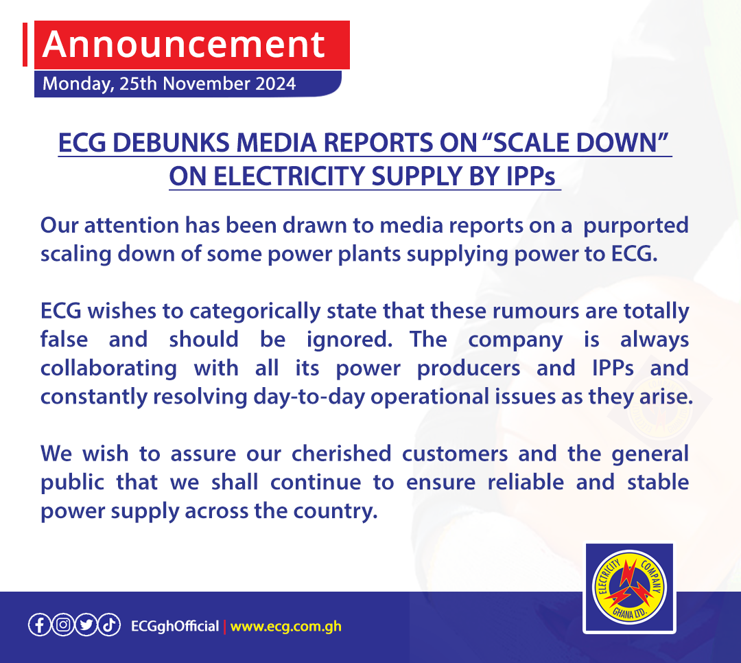 Electricity Company Of Ghana Ltd ECG DEBUNKS MEDIA REPORTS ON SCALE