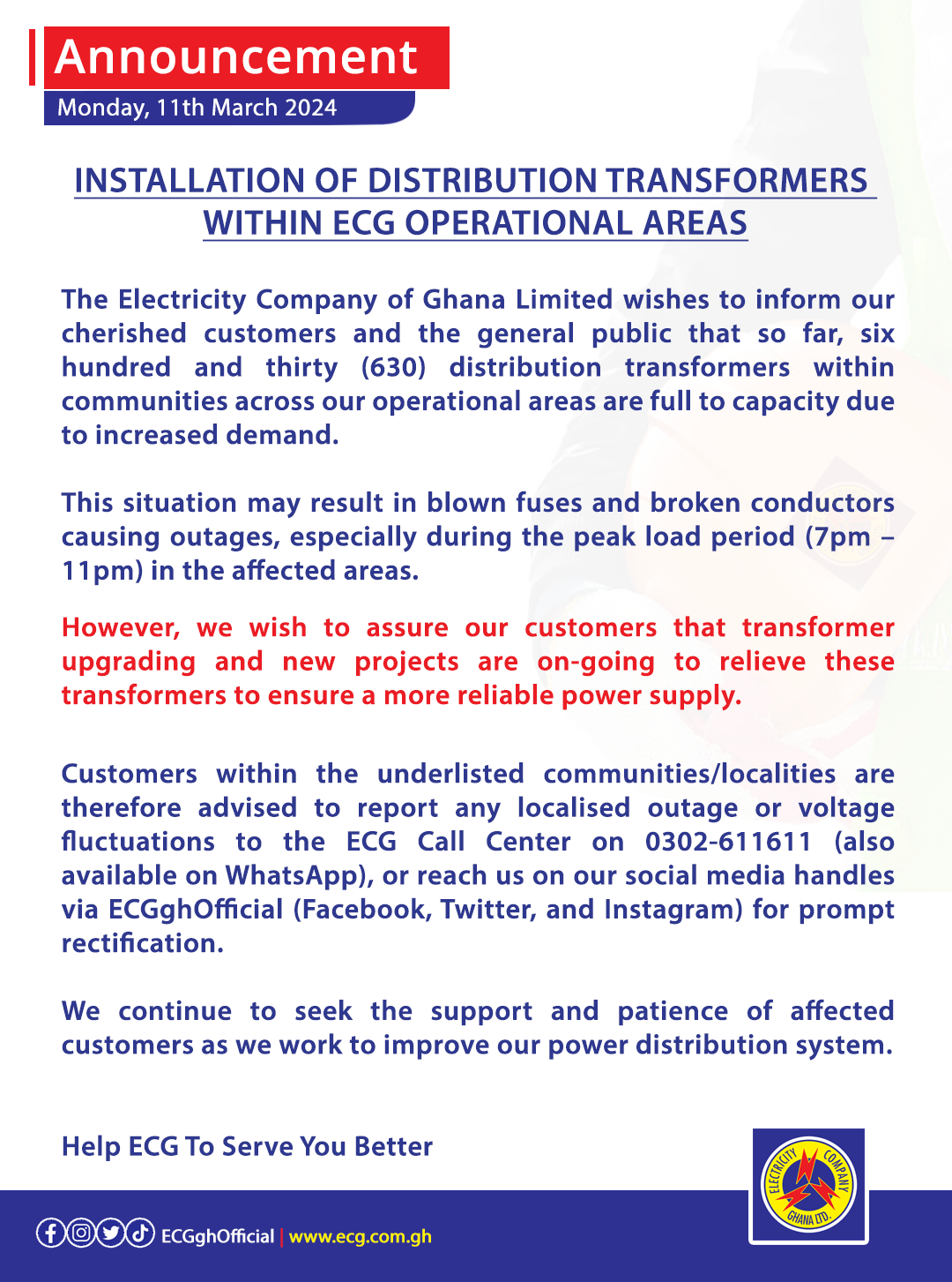 Electricity Company of Ghana Ltd - Installation of Distribution ...