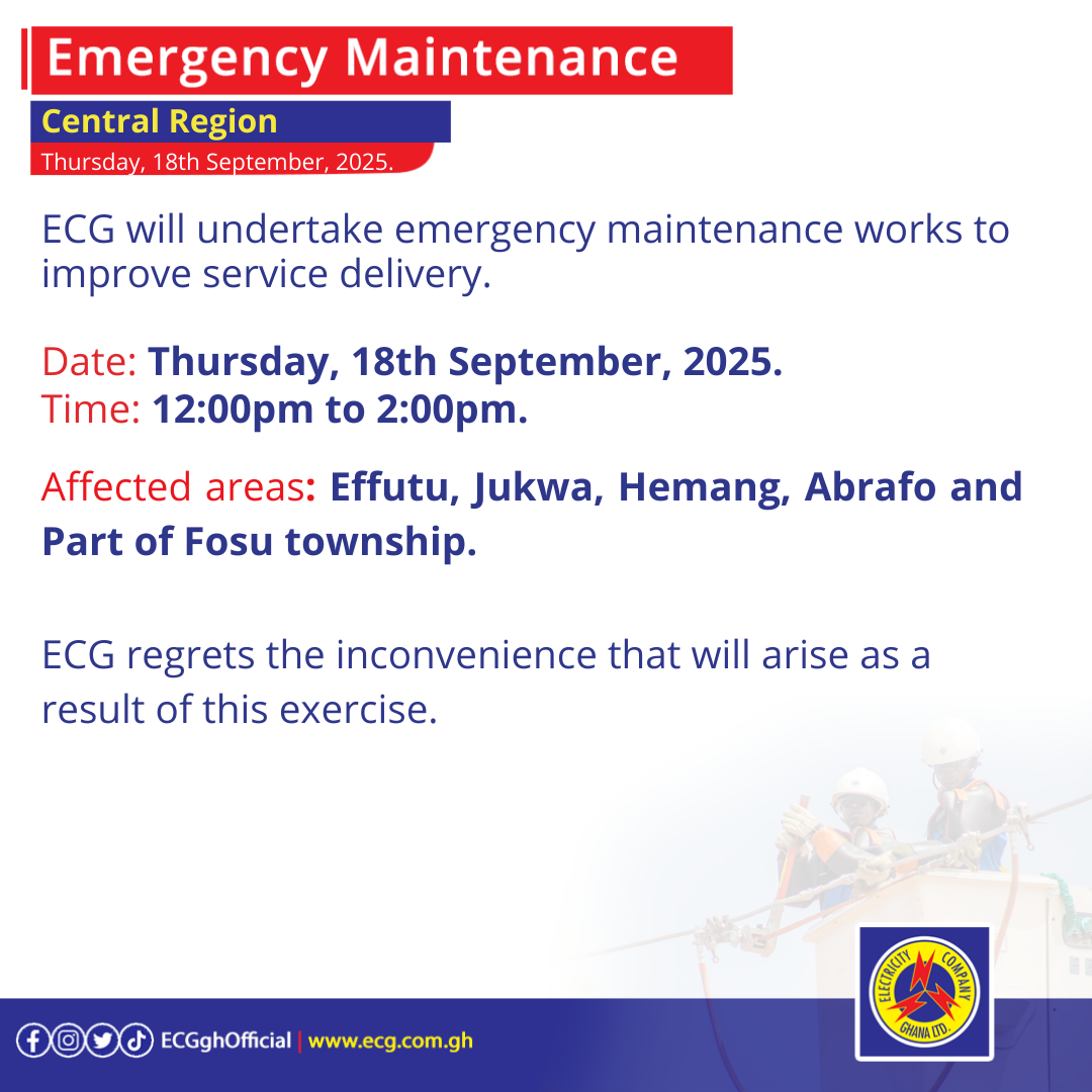 Electricity Company of Ghana Ltd - Emergency Maintenance works in ...