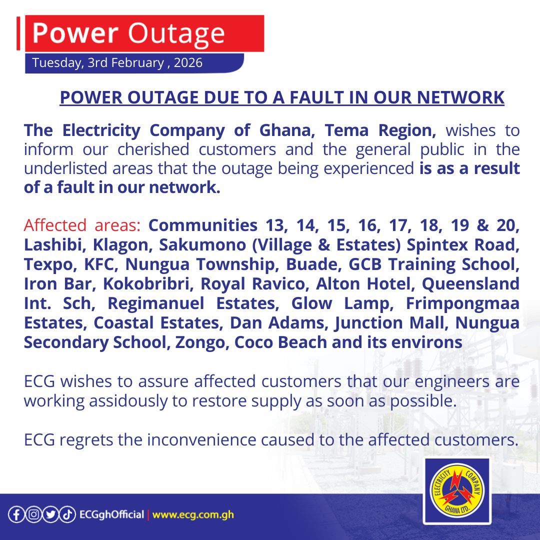 Electricity Company of Ghana Ltd - Power Outage due to Faults in Our ...